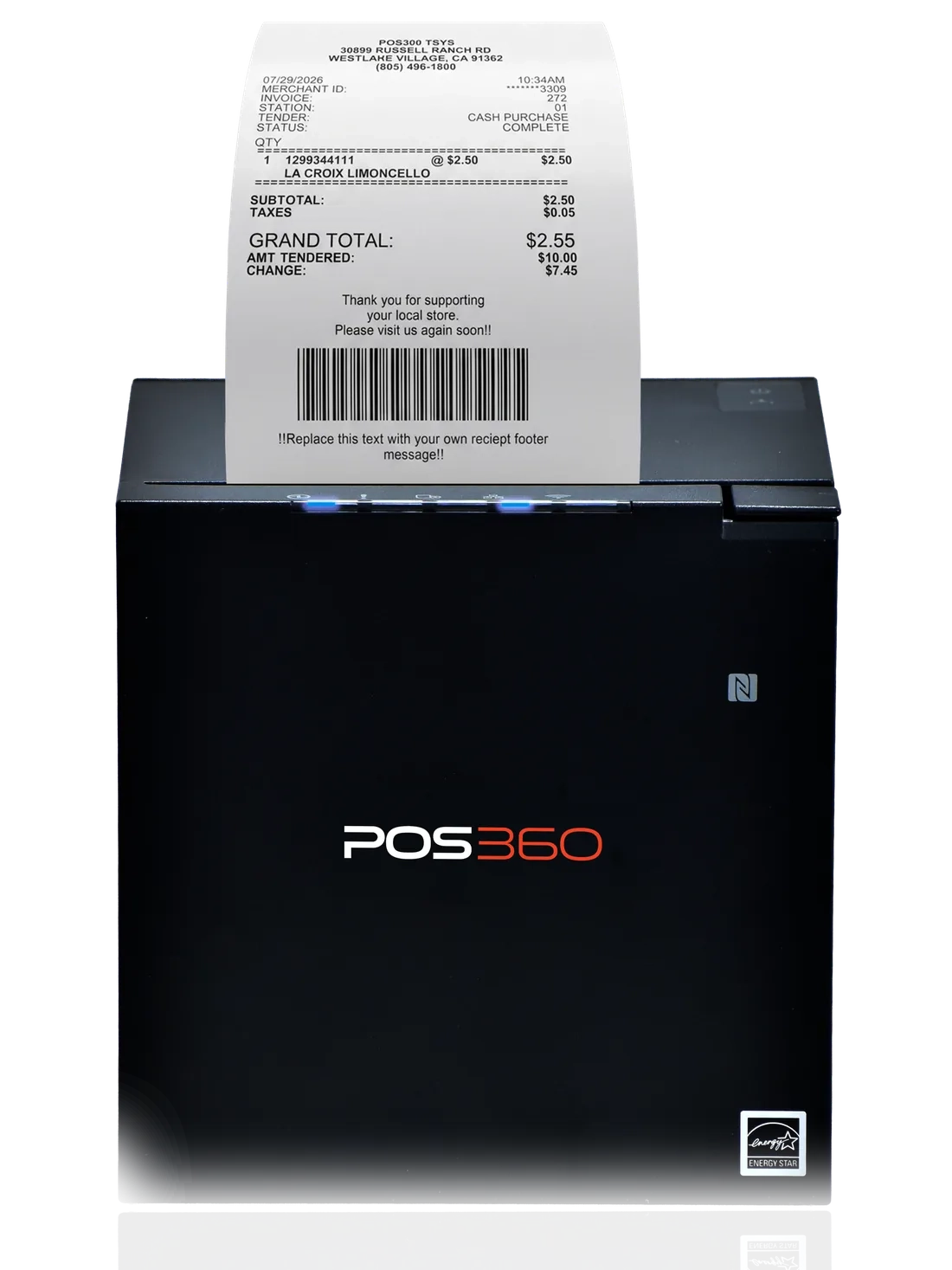 The 360 receipt printer, printing a receipt
